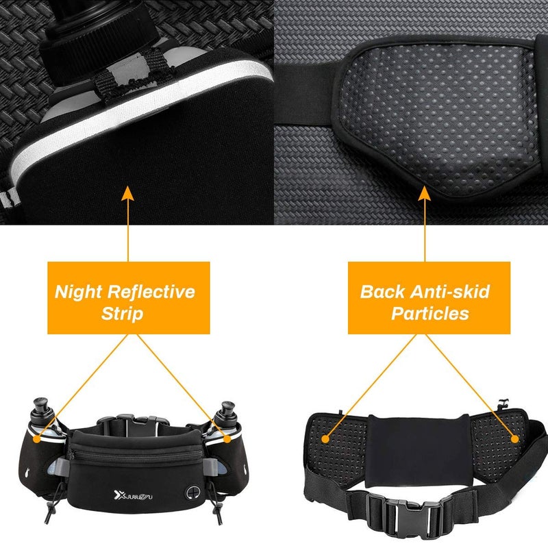 Number-one Running Belt with Water Bottles(2 x 175ML), Hydration Belt Waterproof Waist Pack Bag Fits iPhones Adjustable Sports Waist Pouch for Marathon Running Hiking Cycling, Black - Image 5